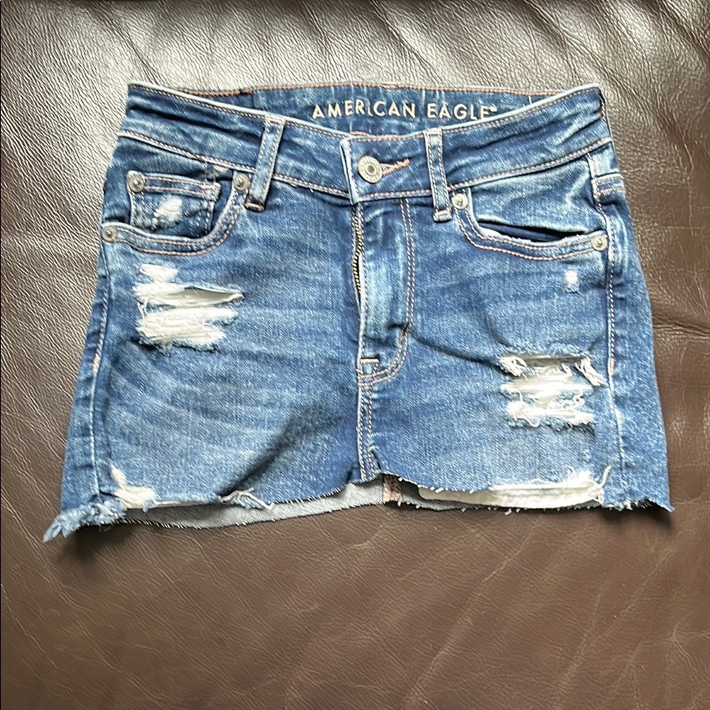 American Eagle Distressed Denim Mini Skirt